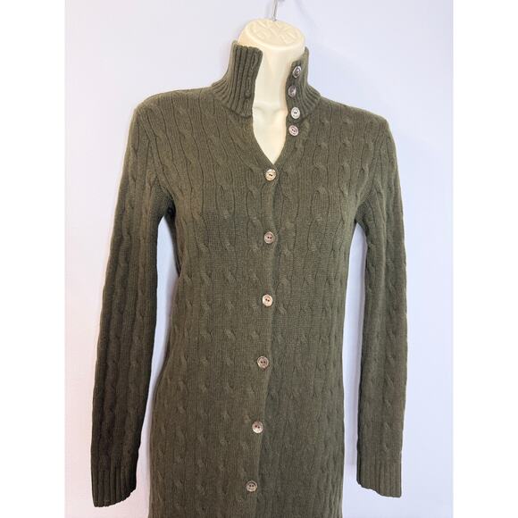 Ralph Lauren Black Label Cashmere Cable Knit Sweater Dress Button Front Green S - Picture 5 of 10
